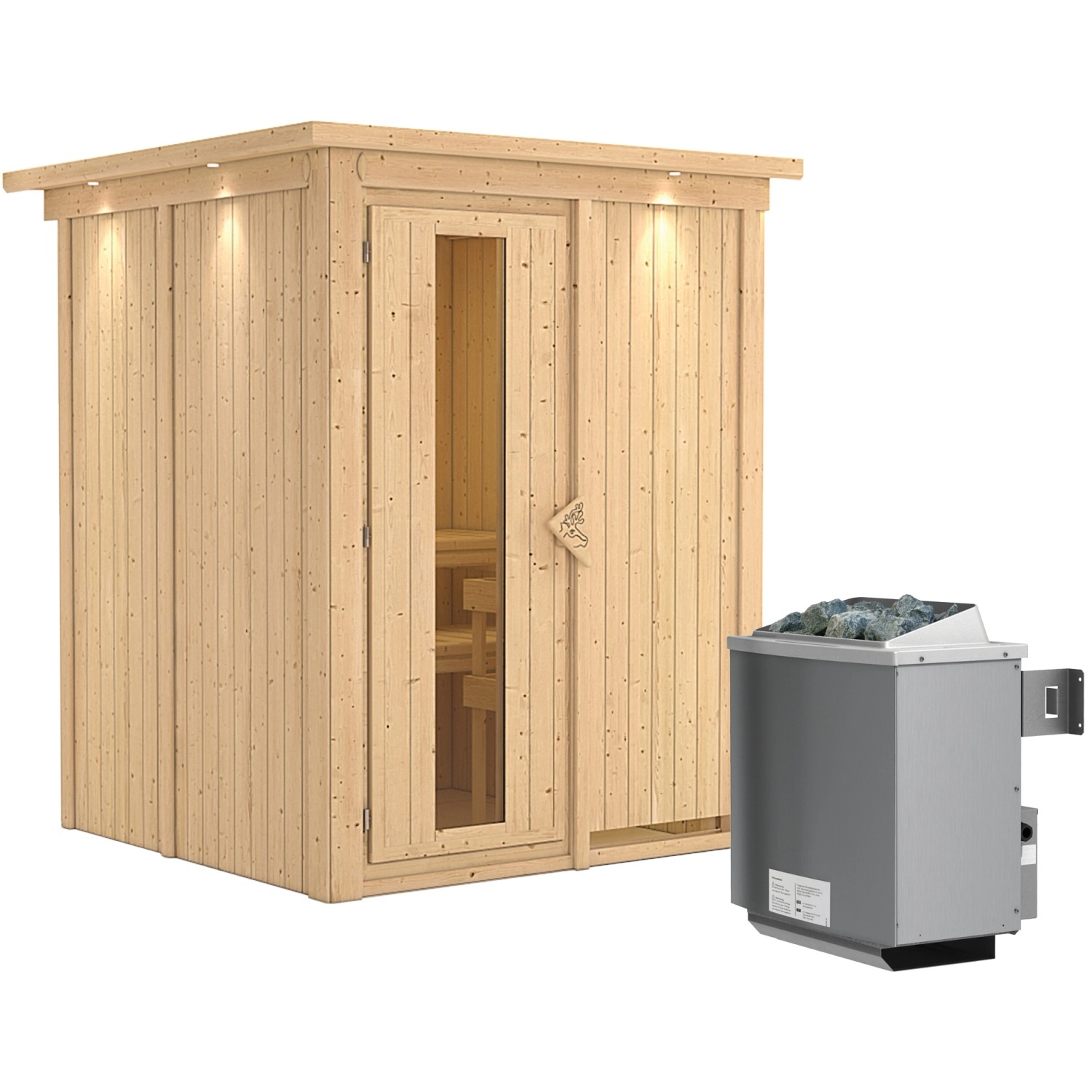 Karibu Sauna Norna inkl. Ofen 9 kW integr. Steuerung, Dachkranz, Energiespa günstig online kaufen