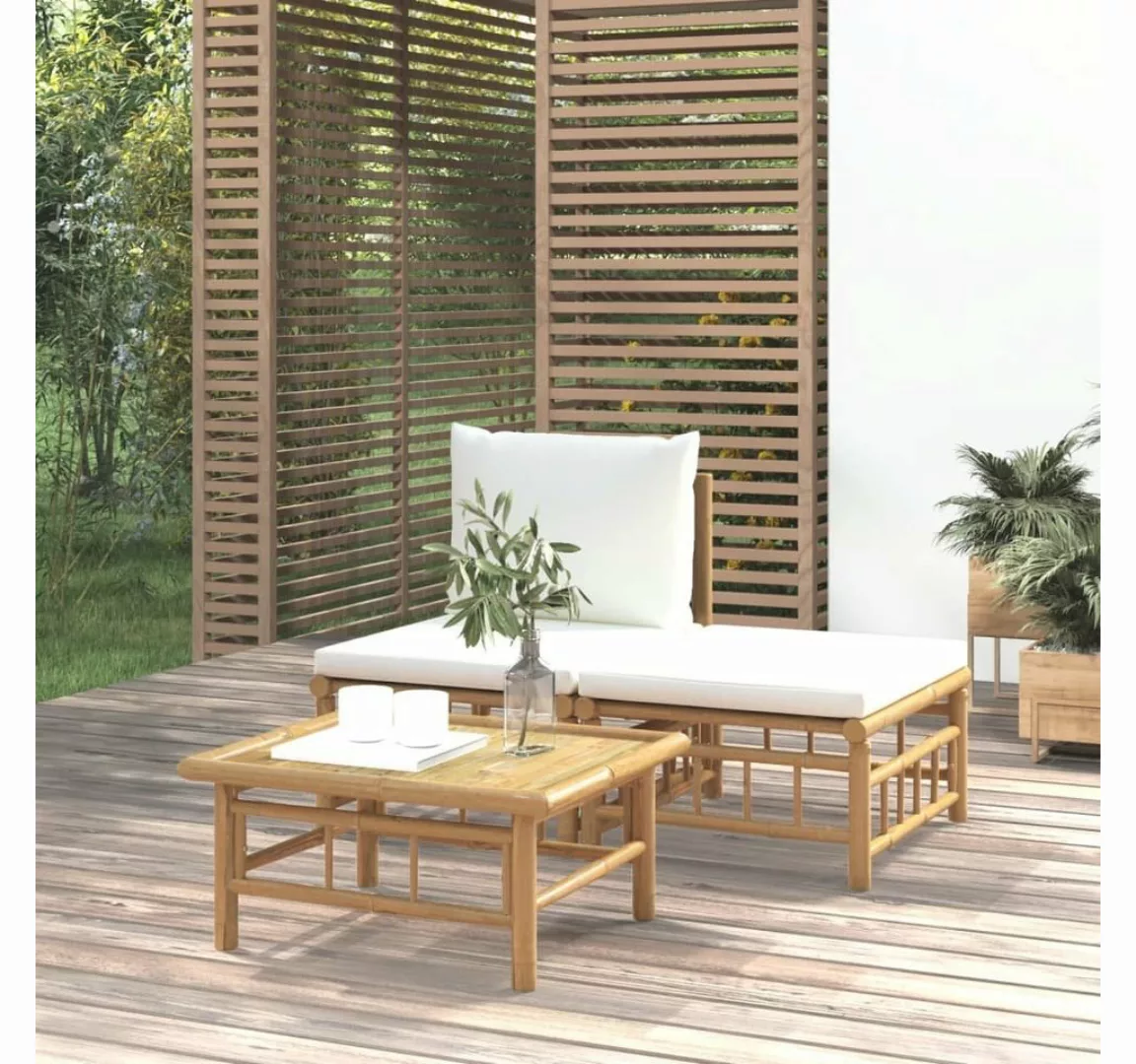 vidaXL Loungesofa 3-tlg. Garten-Lounge-Set mit Kissen Creme Bambus, 1 Teile günstig online kaufen