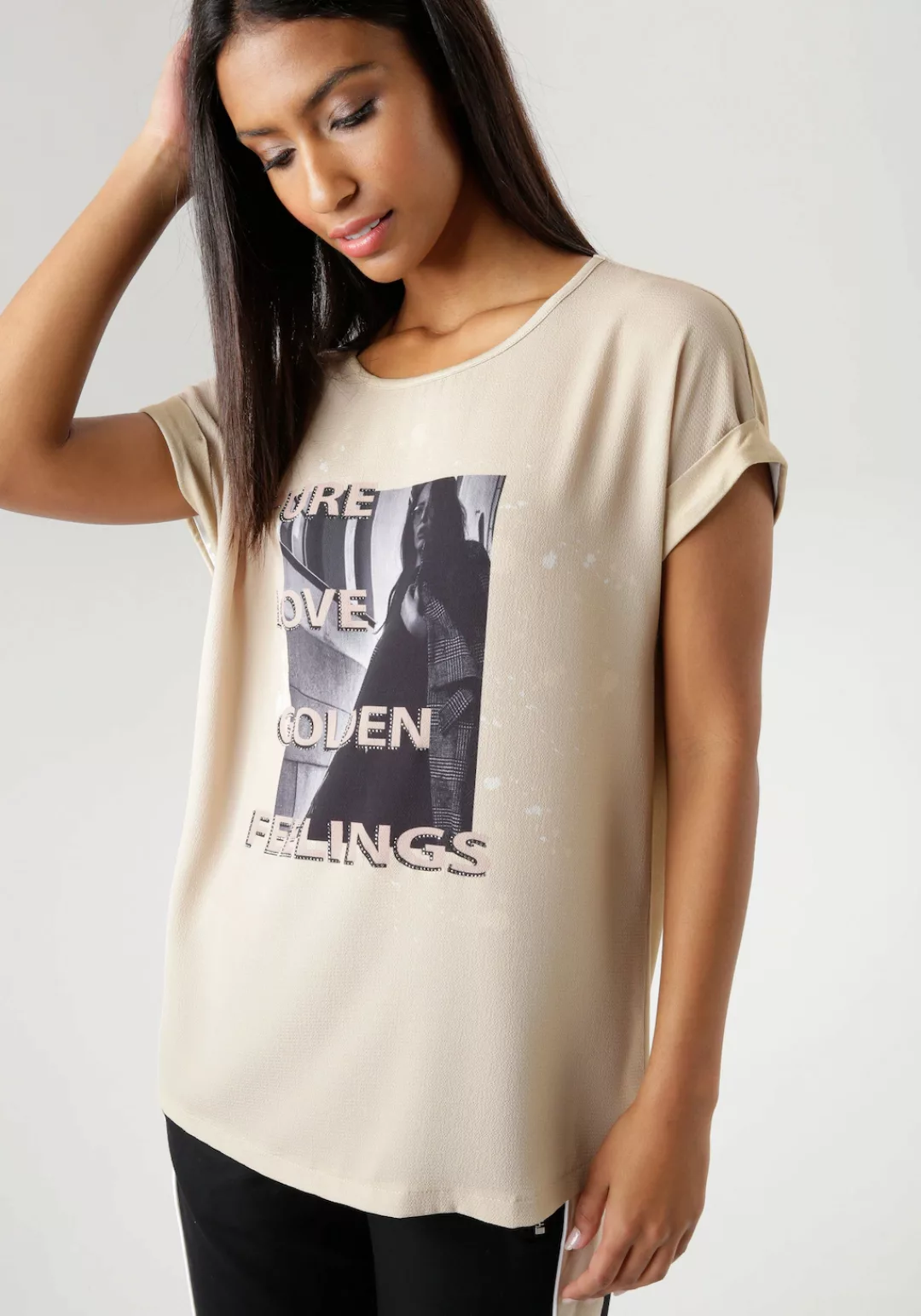 Aniston SELECTED Shirtbluse, mit Fotoprint und Glitzersteinen - NEUE KOLLEK günstig online kaufen