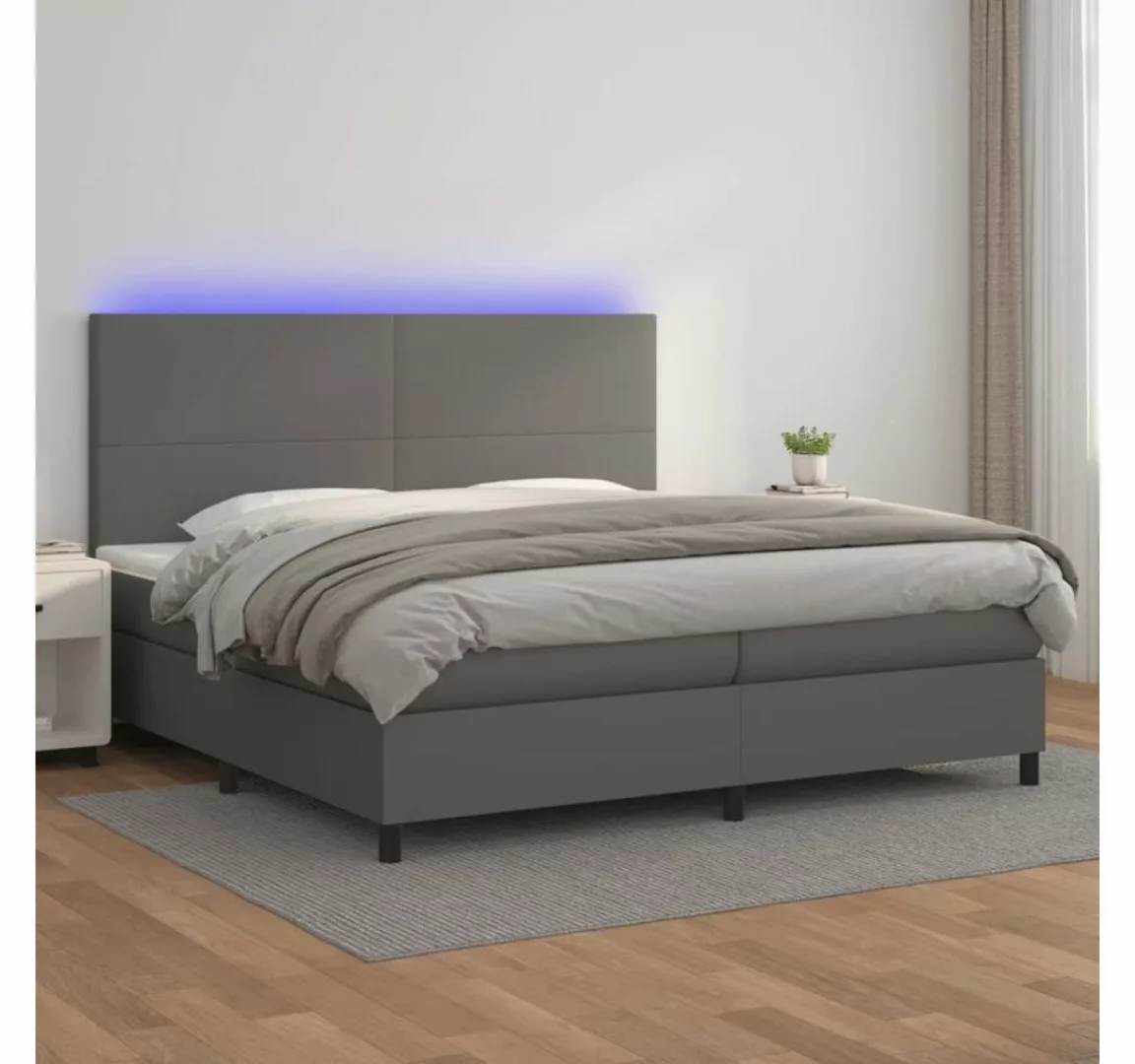 vidaXL Boxspringbett, Boxspringbett mit Matratze & LED Grau 200x200 cm Kuns günstig online kaufen