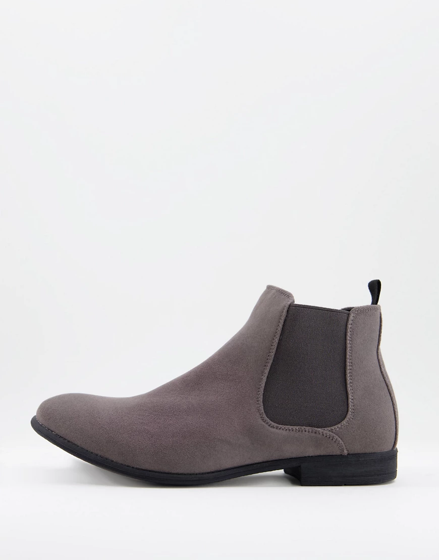 New Look – Chelsea-Stiefel aus Wildlederimitat in Grau günstig online kaufen