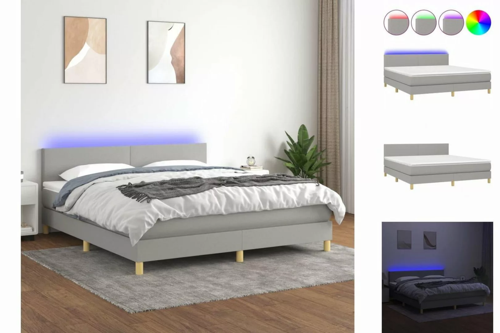 vidaXL Boxspringbett Boxspringbett mit Matratze LED Hellgrau 160x200 cm Sto günstig online kaufen