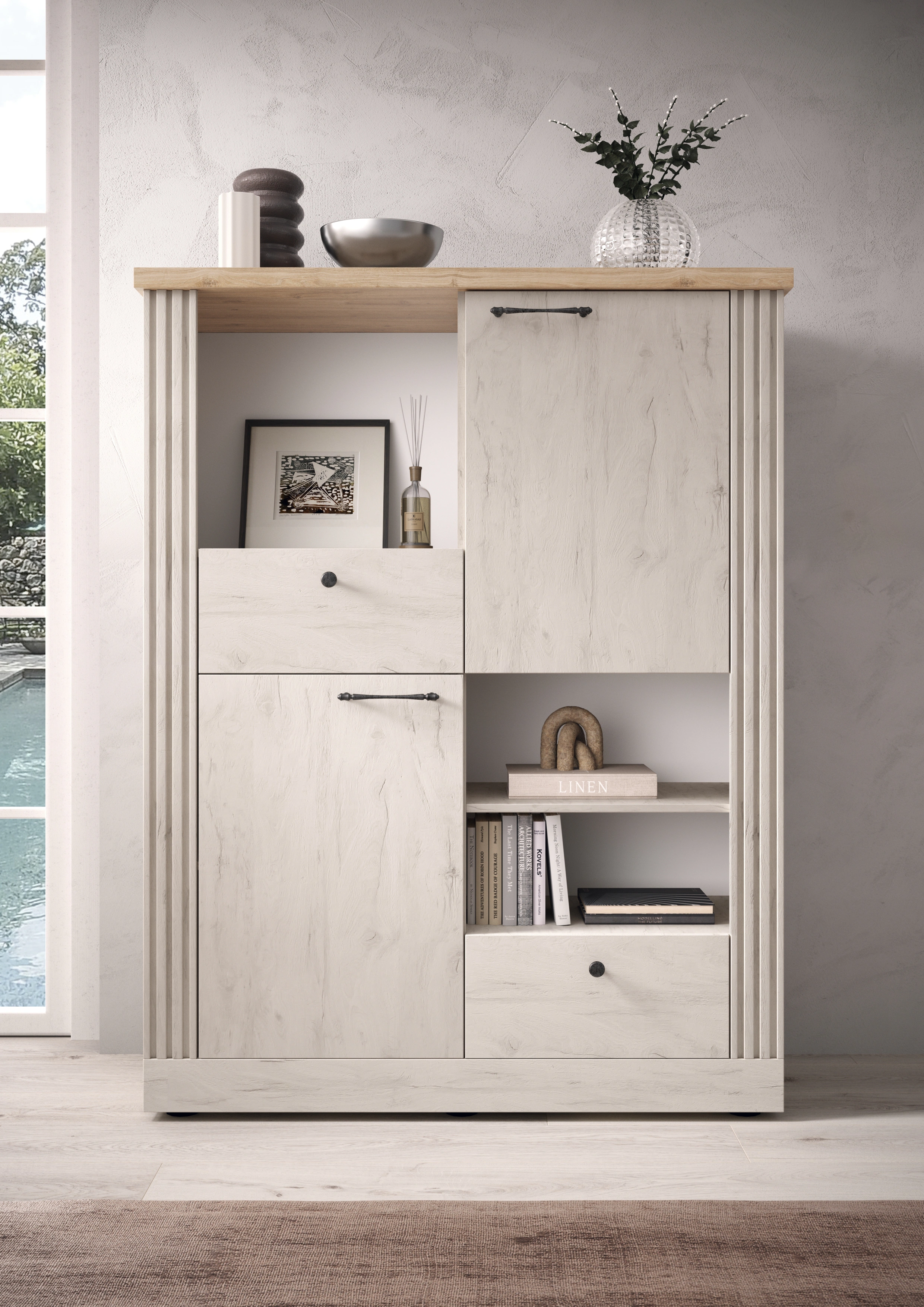 Home affaire Highboard "Country Höhe 160 cm u. Breite 118 cm, Kommode 2 Tür günstig online kaufen