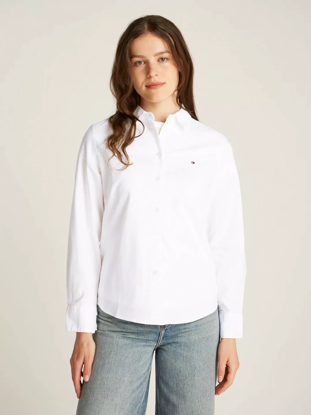 Tommy Hilfiger Hemdbluse STRETCH OXFORD REGULAR SHIRT mit Logostickerei günstig online kaufen