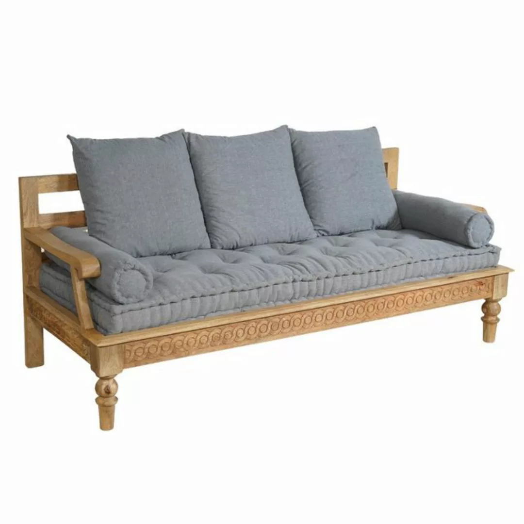 baario 3-Sitzer Holzsofa BOHO Vintage Retro, massiv Wohnzimmer Leinen rusti günstig online kaufen