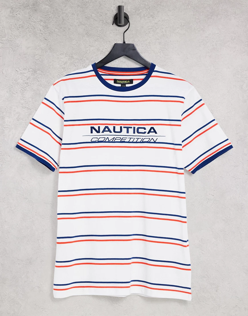 Nautica – Competition Columbus – Gestreiftes T-Shirt in Weiß günstig online kaufen