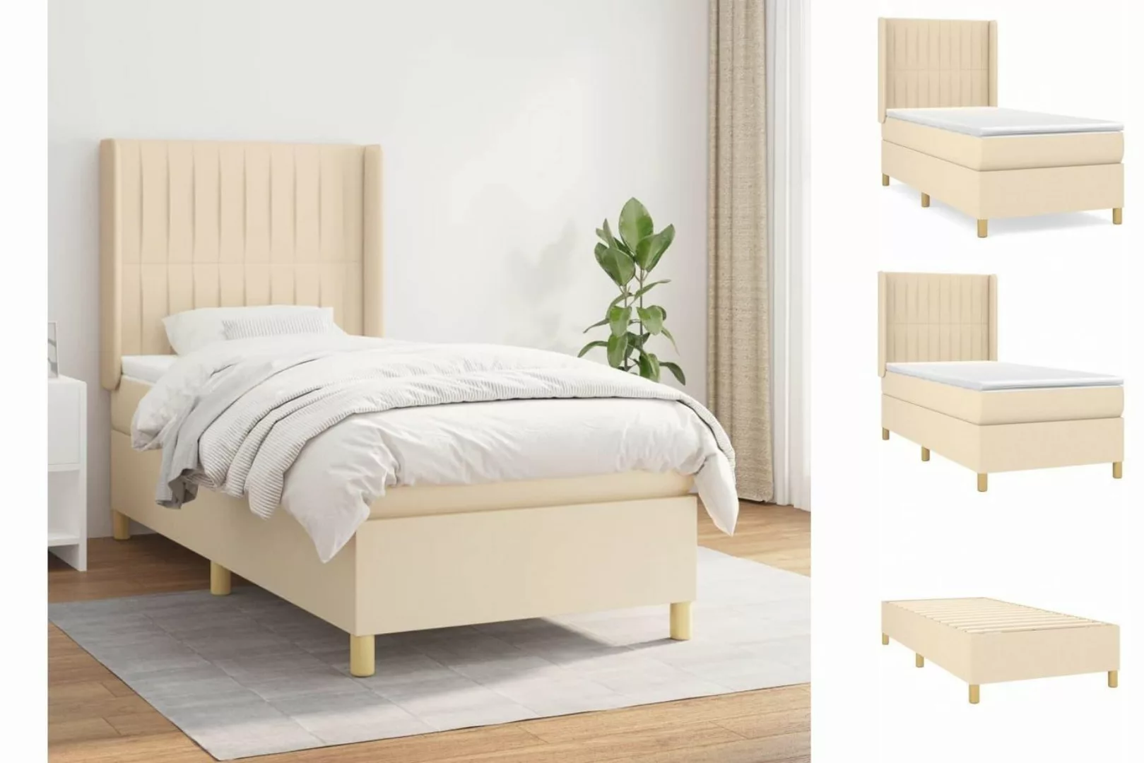 vidaXL Boxspringbett Boxspringbett mit Matratze Creme 100x200 cm Stoff Bett günstig online kaufen