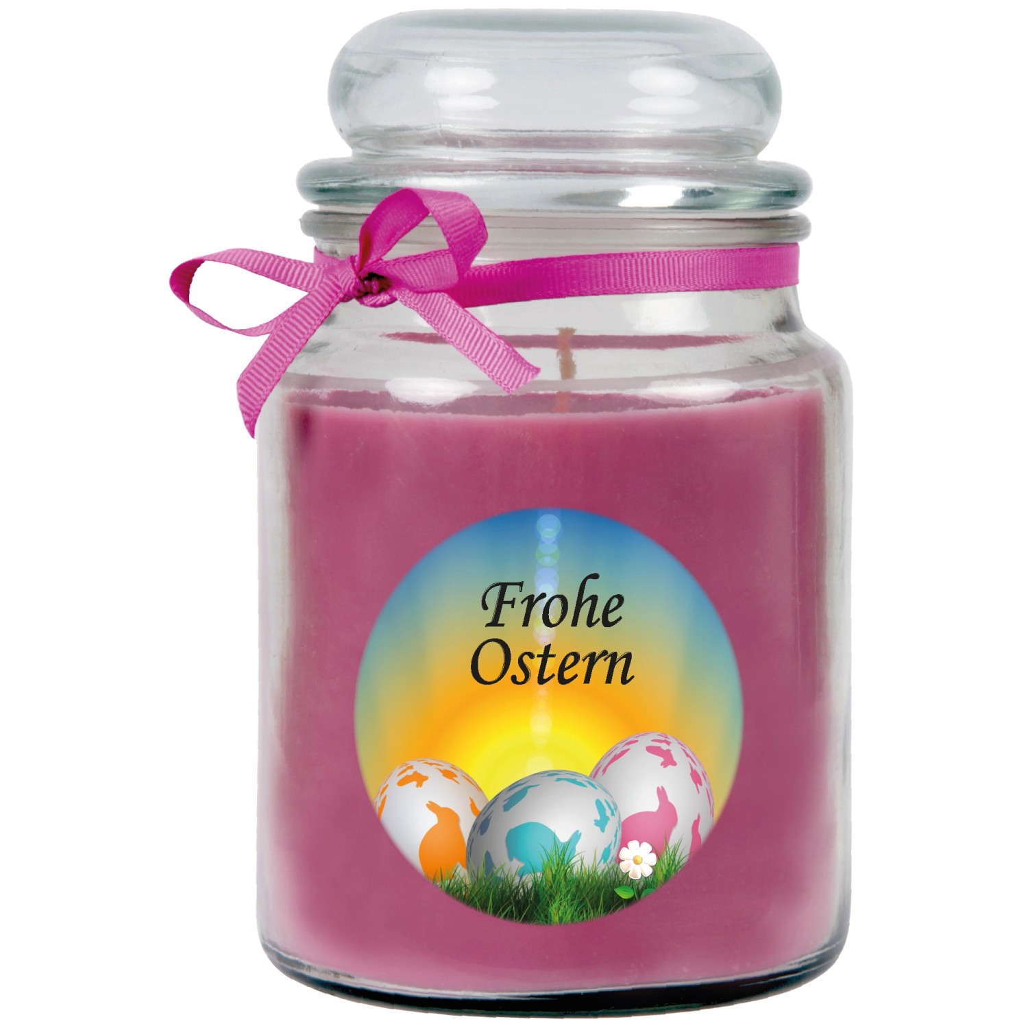 HS Candle Duftkerze & Glas Frohe Ostern Bonbon Ø7 cm Rose Ostereier günstig online kaufen