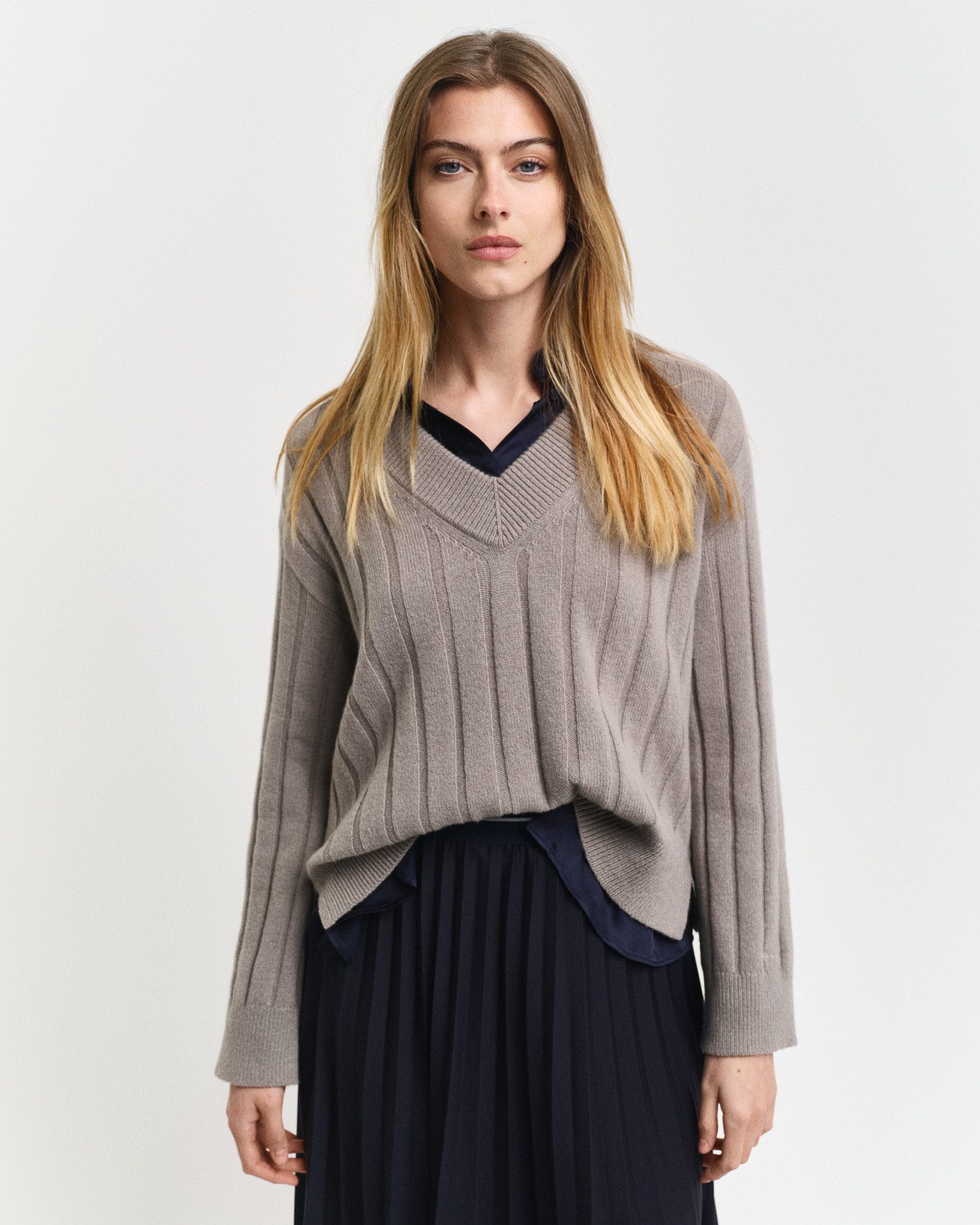 Gant V-Ausschnitt-Pullover WIDE RIBBED WOOL V-NECK günstig online kaufen