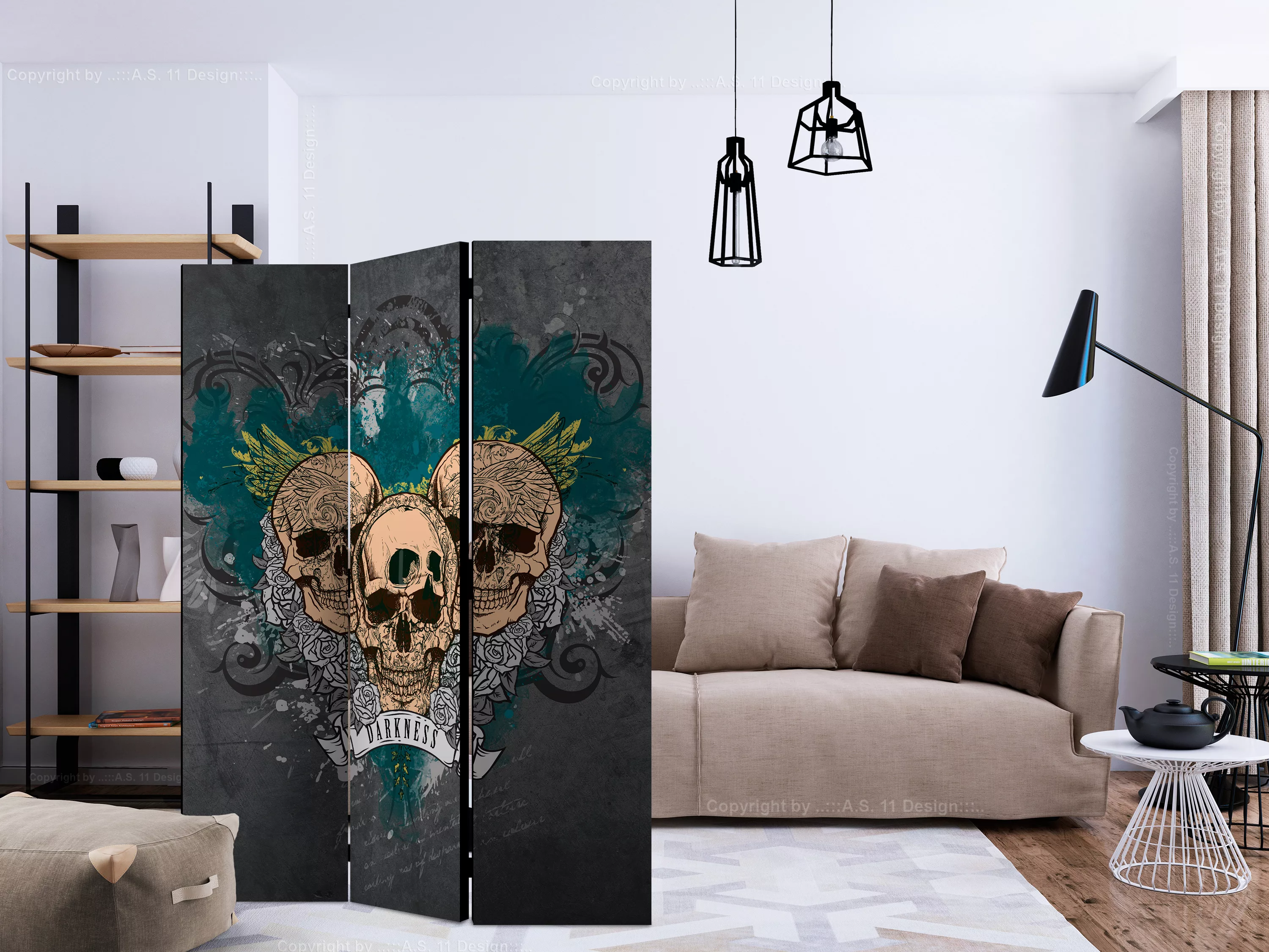 3-teiliges Paravent - Darkness Ii [room Dividers] günstig online kaufen