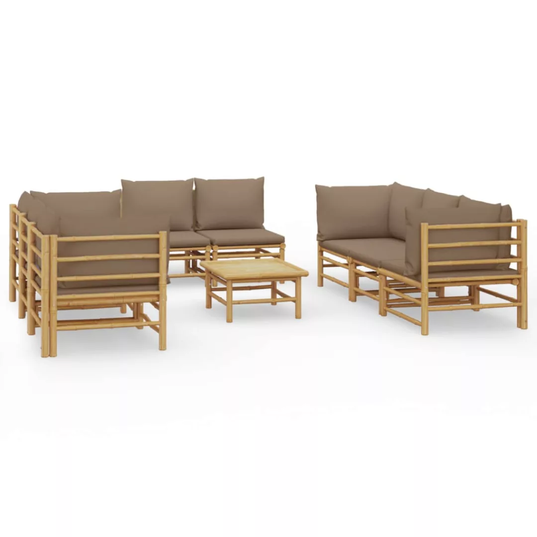 Vidaxl 9-tlg. Garten-lounge-set Mit Kissen Taupe Bambus günstig online kaufen