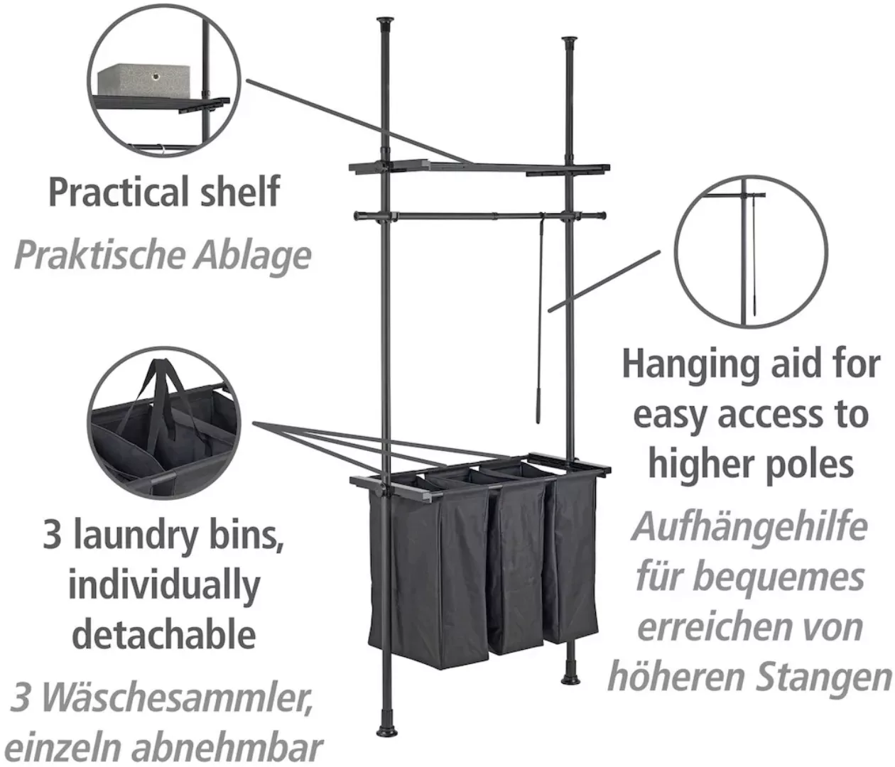 WENKO Wäschesortierer "Herkules (Teleskopsystem)", Befestigung ohne Bohren, günstig online kaufen