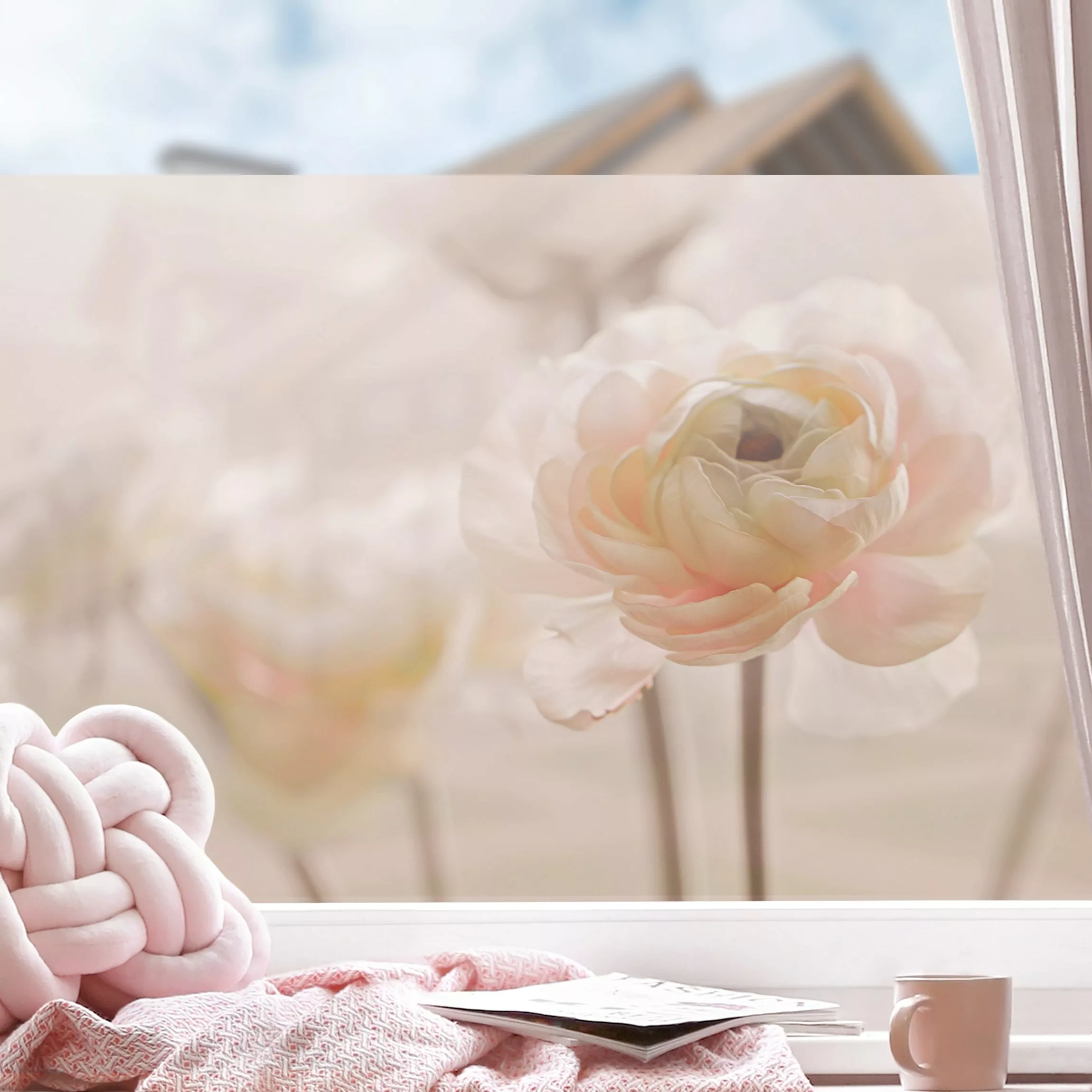 Fensterfolie Zarter Strauch an Rosa Blüten günstig online kaufen