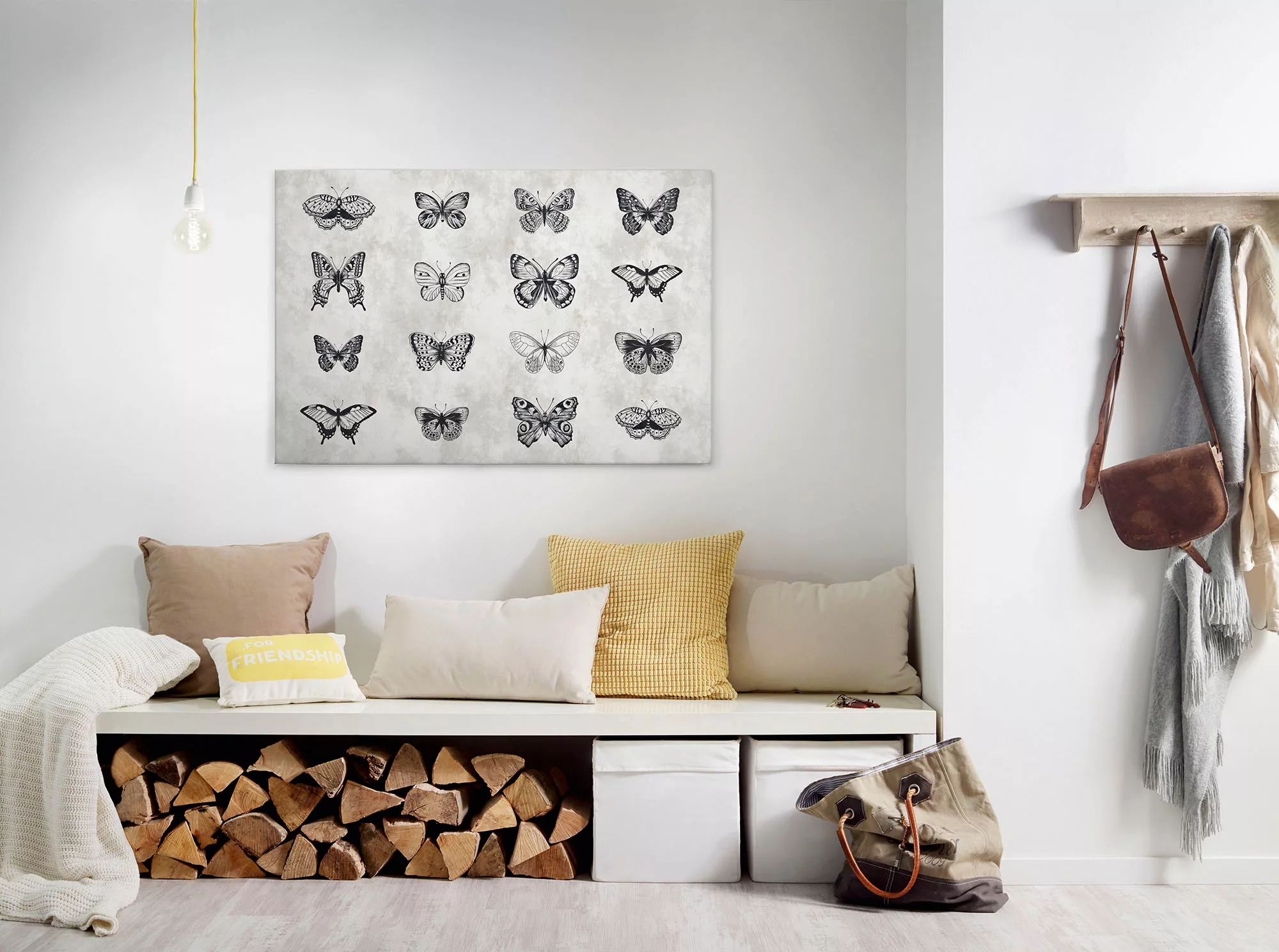 Bricoflor Schmetterling Bild Auf Leinwand Betonoptik Wandbild Mit Gezeichne günstig online kaufen