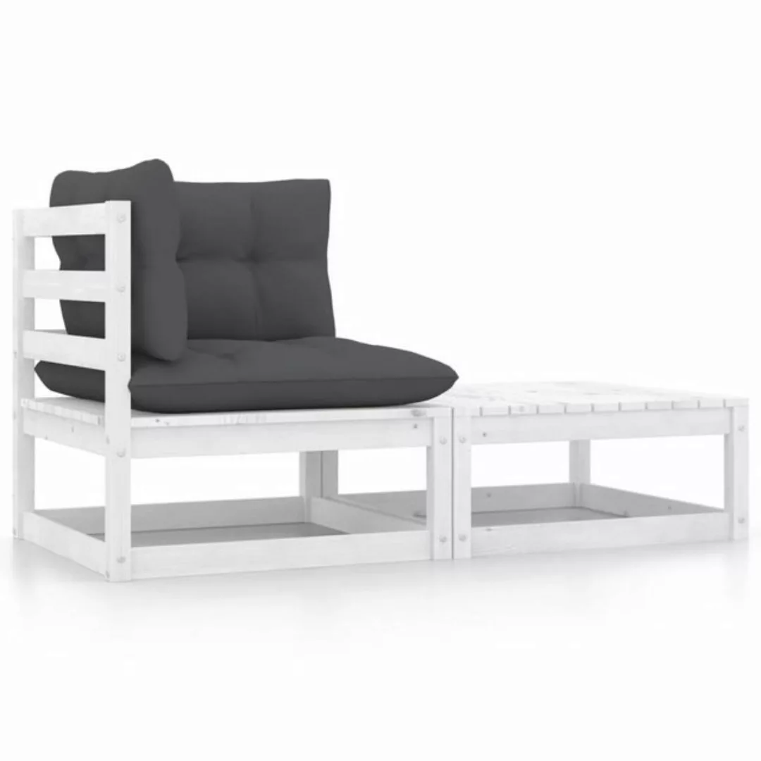 2-tlg. Garten-lounge-set Mit Kissen Weiß Massivholz Kiefer günstig online kaufen