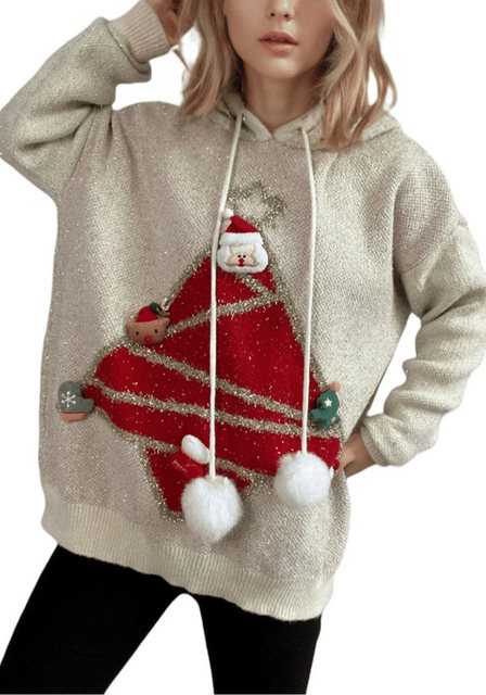 AUKUU Strickpullover Retro-Strickpullover mit Weihnachtsbaum, Kapuze, für F günstig online kaufen