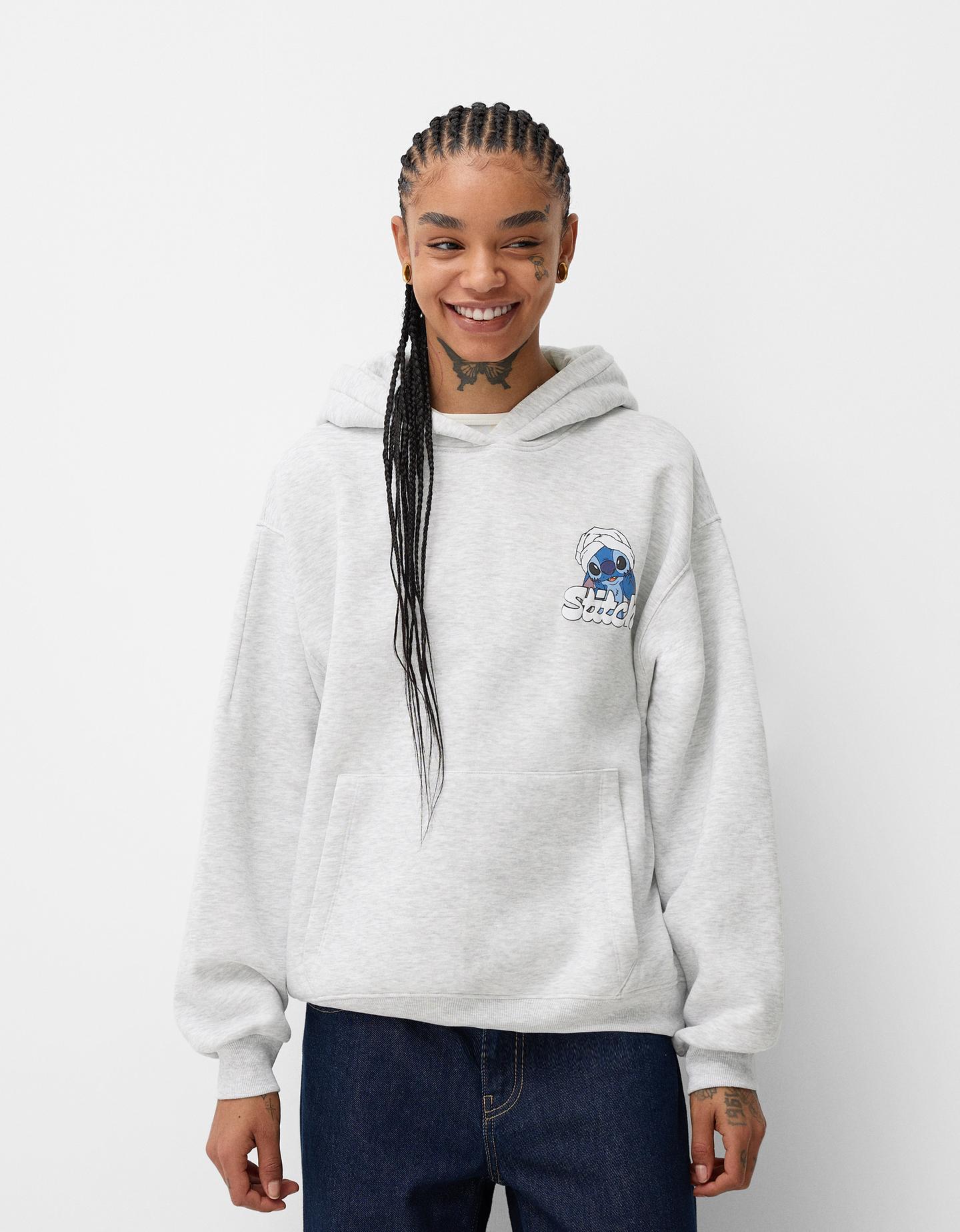 Bershka Hoodie Lilo & Stitch Mit Kapuze Und Print Damen L Grau günstig online kaufen