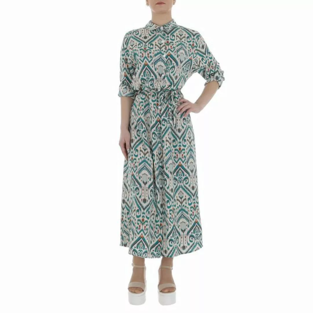 Ital-Design Maxikleid Damen Freizeit Ornamente Blusenkleid in Grün günstig online kaufen