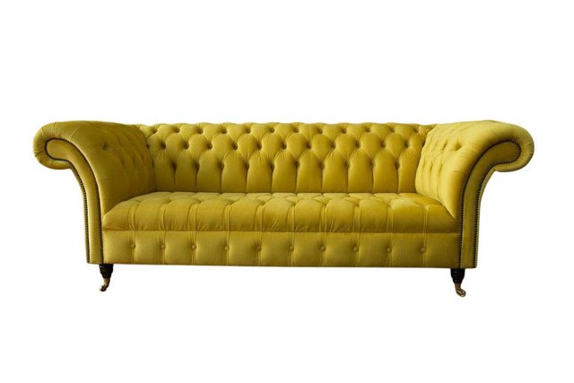 Xlmoebel Sofa Neu Gelb Stoff Chesterfield Sofa mit Lederpolsterung, 3-Sitze günstig online kaufen