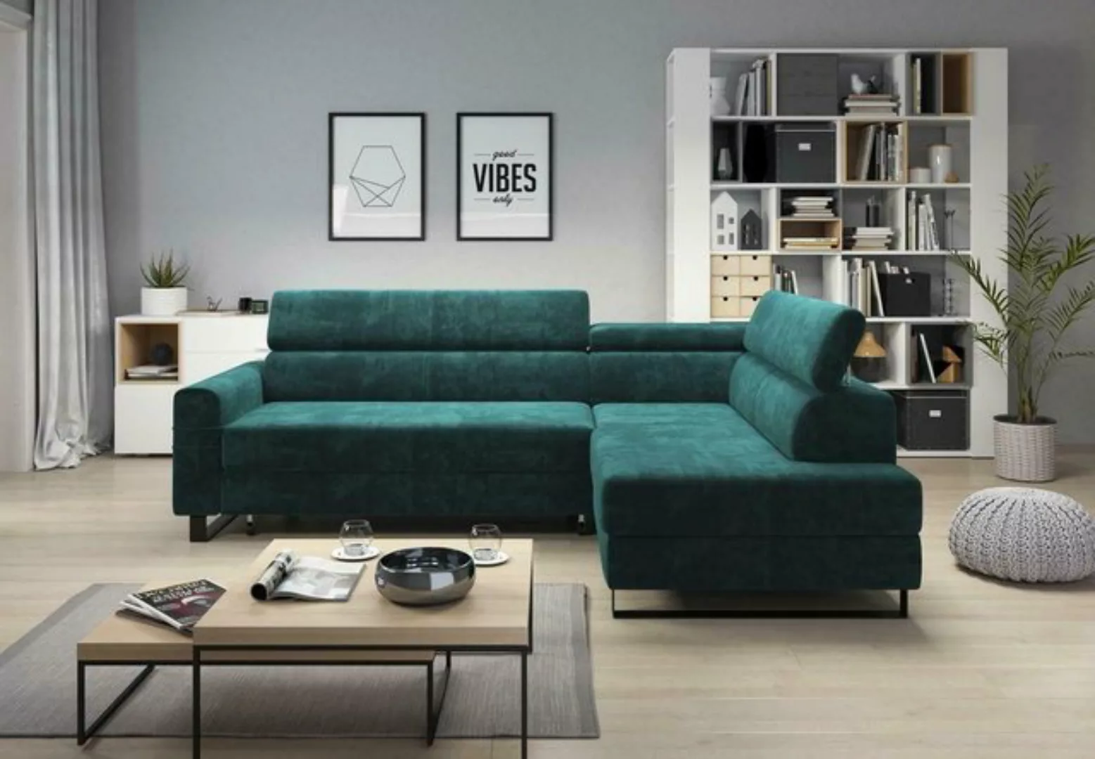 JVmoebel Ecksofa, Grüne Ecksofa Textil Sofa Polstergarnitur Moderne Couch günstig online kaufen