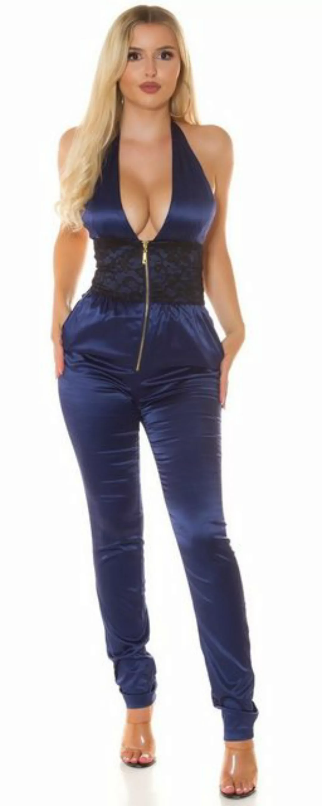 Koucla Overall ärmelloser Jumpsuit mit Spitzenborte im Satin-Look, rückenfr günstig online kaufen