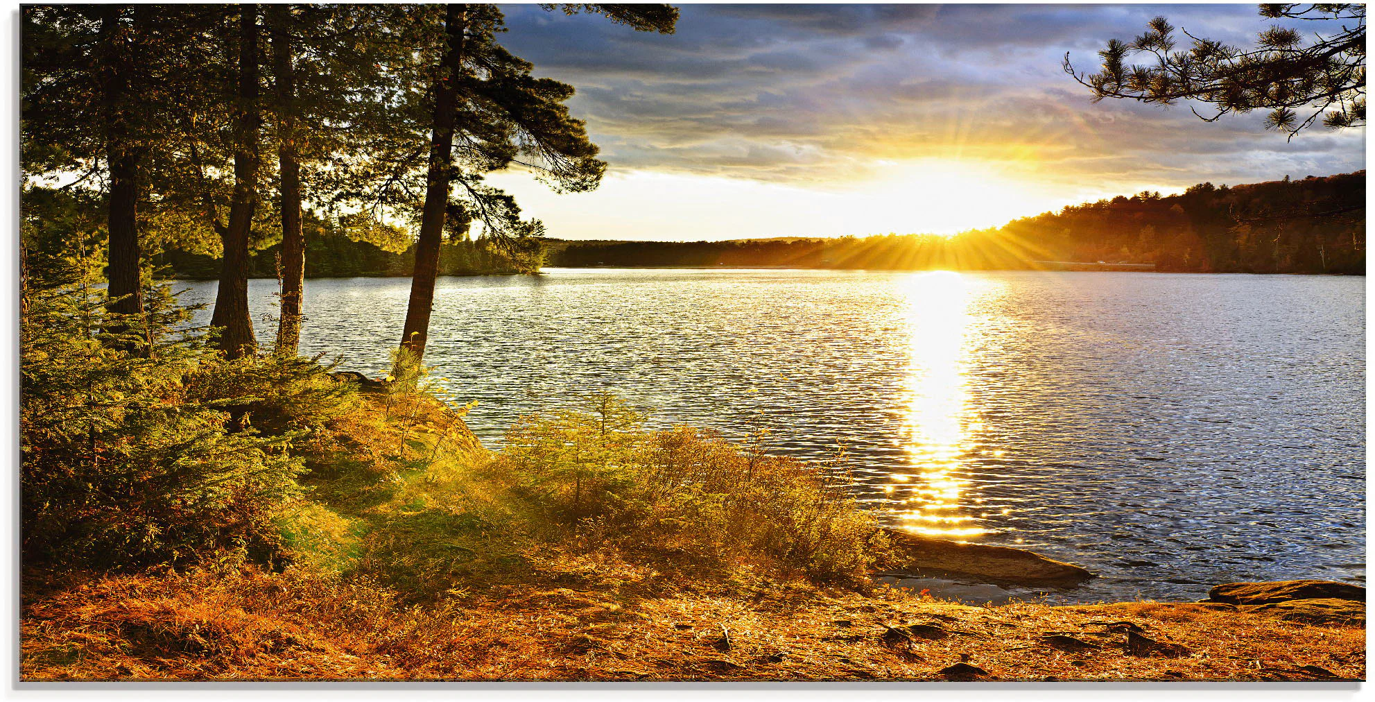 Artland Glasbild "Sonnenuntergang über See Algonquin Park", Sonnenaufgang & günstig online kaufen