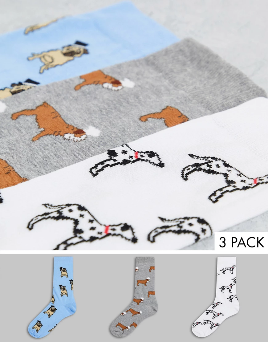 ASOS DESIGN – Knöchelsocken mit Hunde-mit-Hut-Motiven im 3er-Pack-Mehrfarbi günstig online kaufen