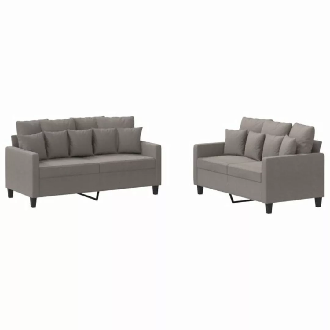 vidaXL Sofa, 2-tlg. Sofagarnitur mit Kissen Taupe Stoff günstig online kaufen