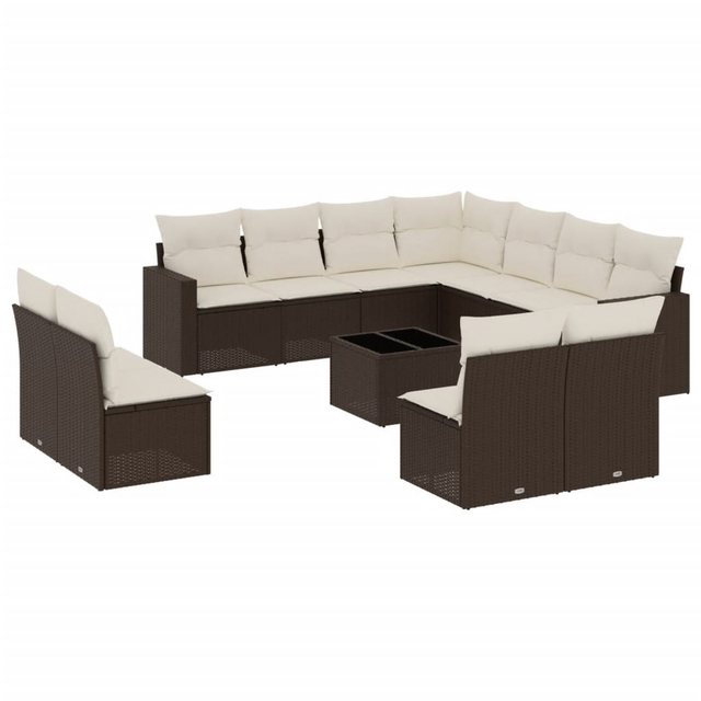 vidaXL Sofaelement 12-tlg. Garten-Sofagarnitur mit Kissen Braun Poly Rattan günstig online kaufen