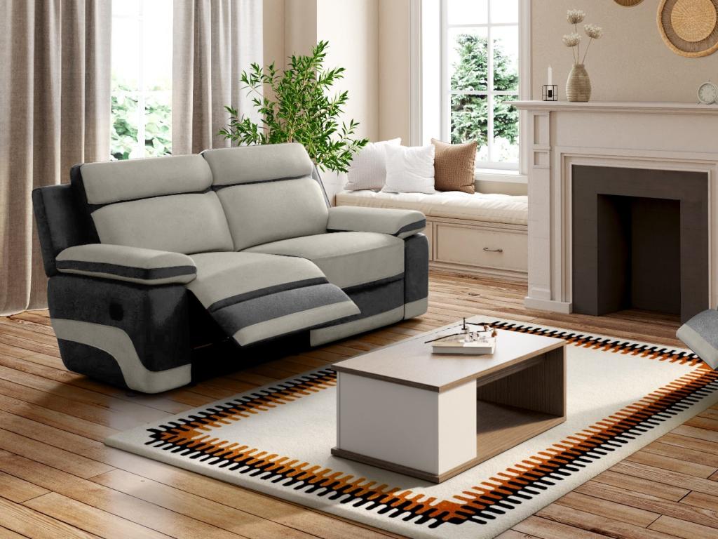 Relaxsofa 3-Sitzer - Microfaser - Hellgrau & Anthrazit - TALCA günstig online kaufen