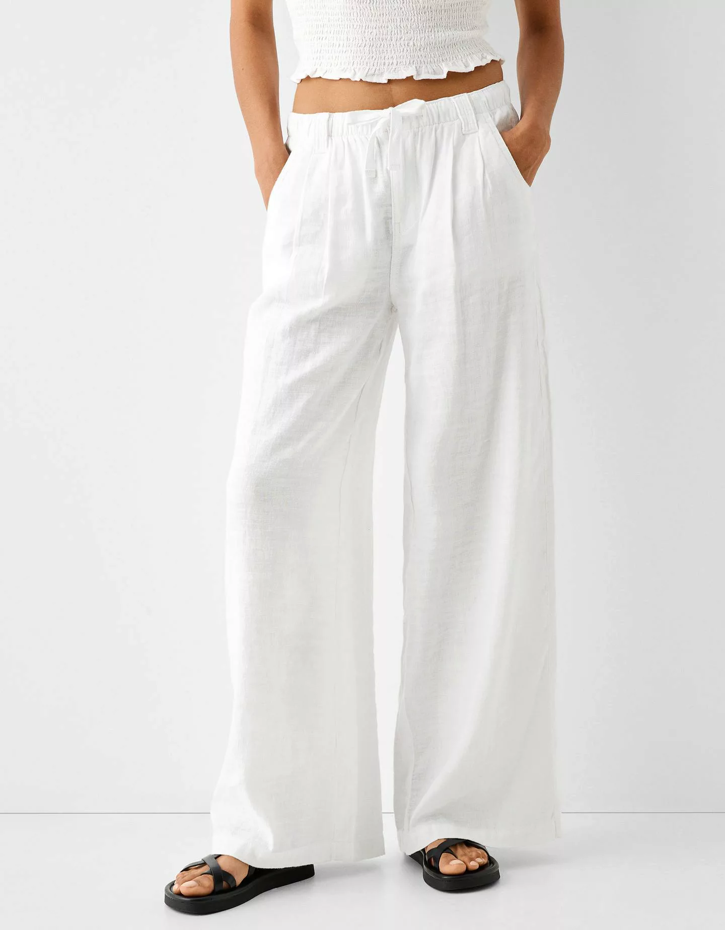 Bershka Wide-Leg-Hose Aus Leinenmischung Damen S Weiss günstig online kaufen