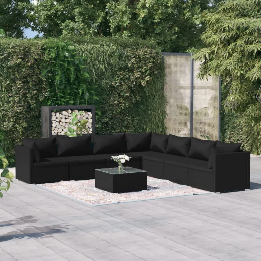 Vidaxl 8-tlg. Garten-lounge-set Mit Kissen Poly Rattan Schwarz günstig online kaufen