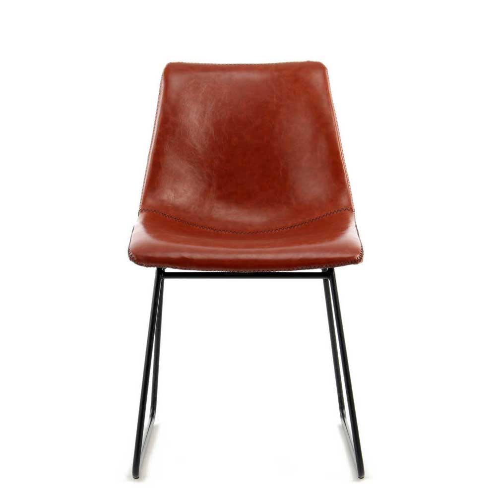 2 Stühle in Cognac Braun Kunstleder Metallgestell in Schwarz (2er Set) günstig online kaufen