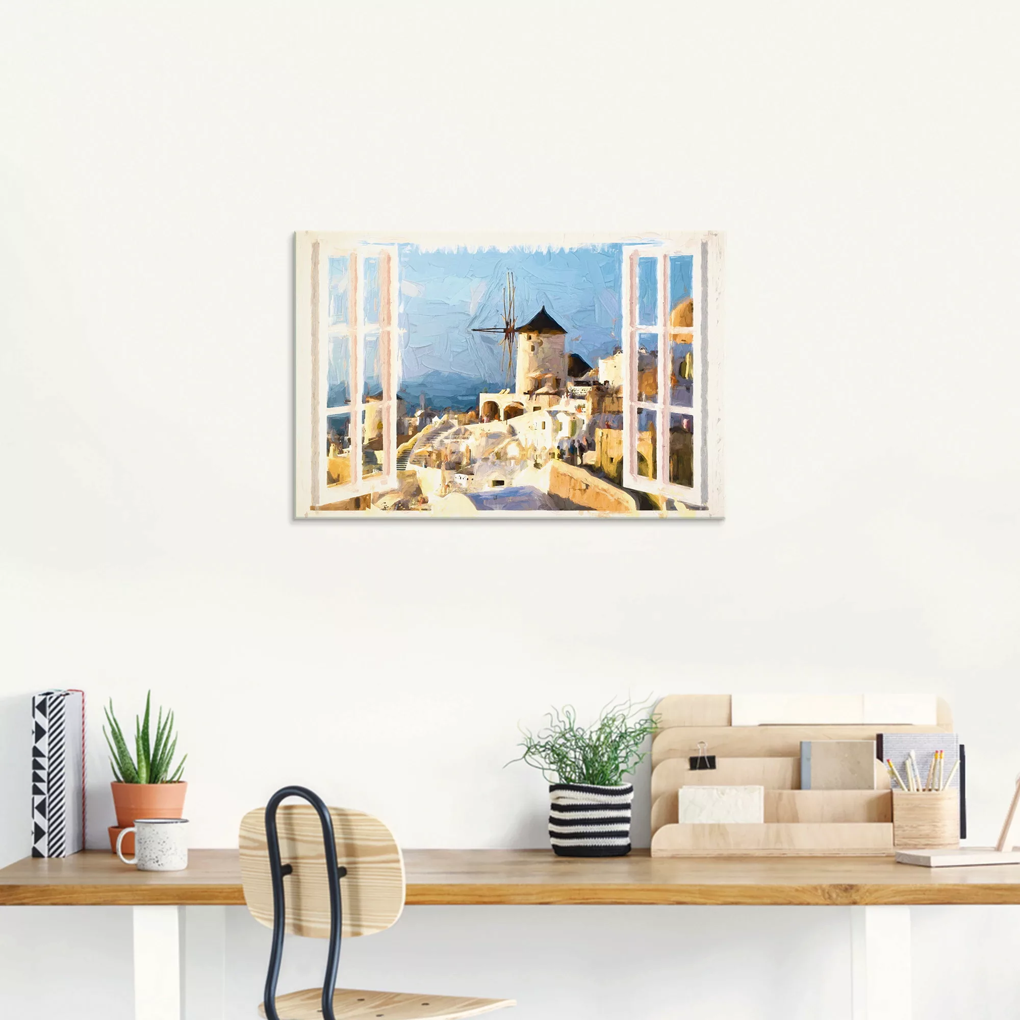 Artland Glasbild "Blick durch das Fenster auf Santorin", Fensterblick, (1 S günstig online kaufen