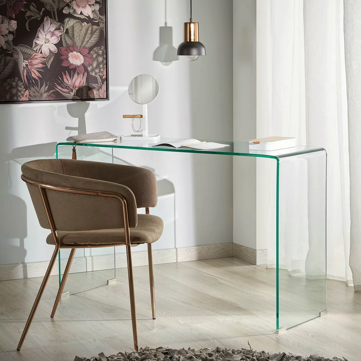 home24 Fredriks Konsolentisch Drap Glas Rechteckig Modern 125x78x40 cm (BxH günstig online kaufen