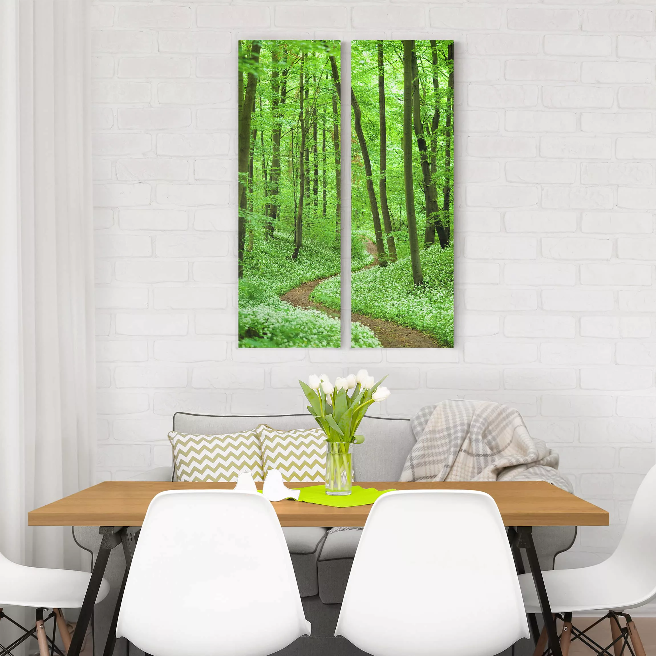 2-teiliges Leinwandbild Wald - Hochformat Romantischer Waldweg günstig online kaufen