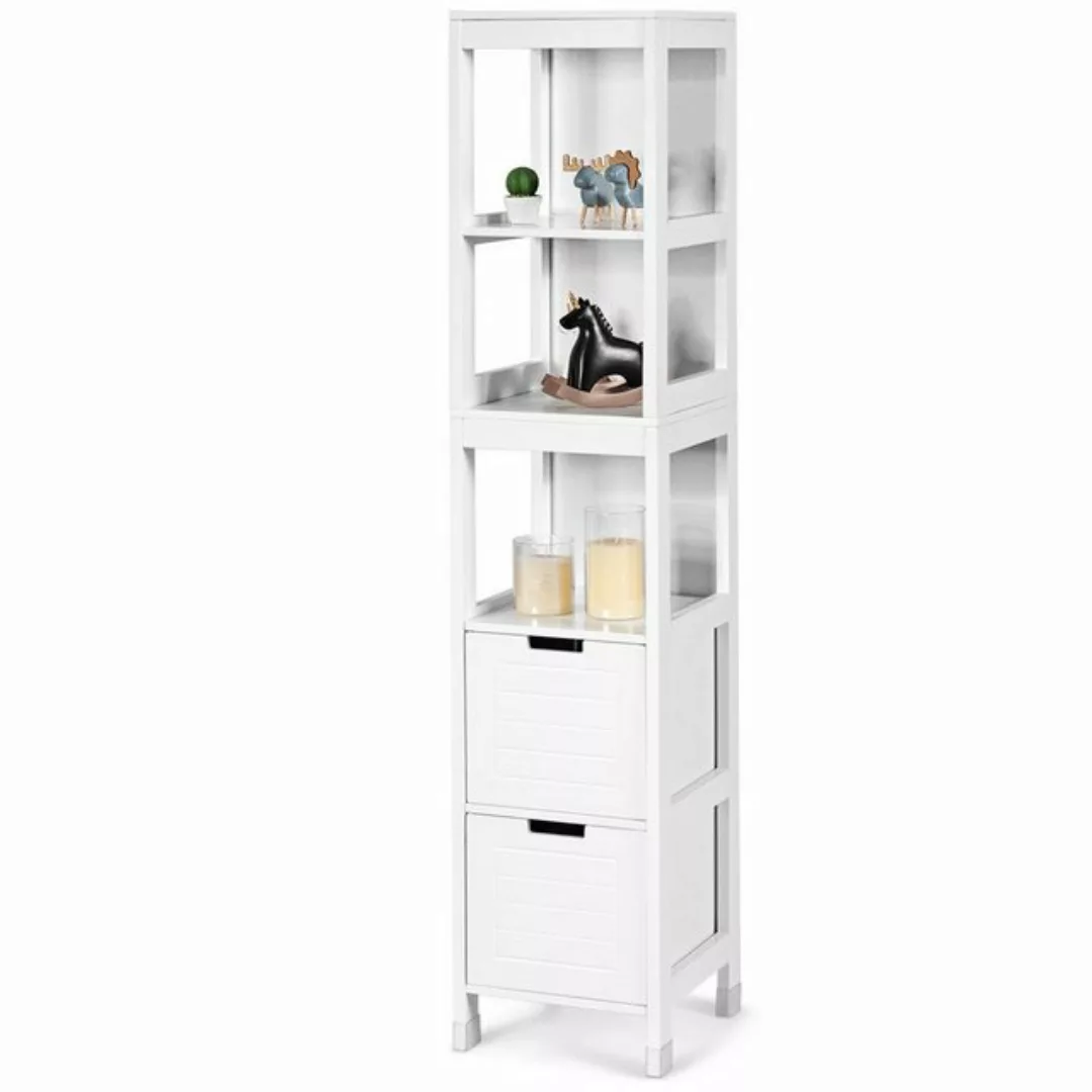 COSTWAY Hochschrank Bad, mit 5 Fächern & 2 Schubladen, weiß, 145x30,5x30,5c günstig online kaufen