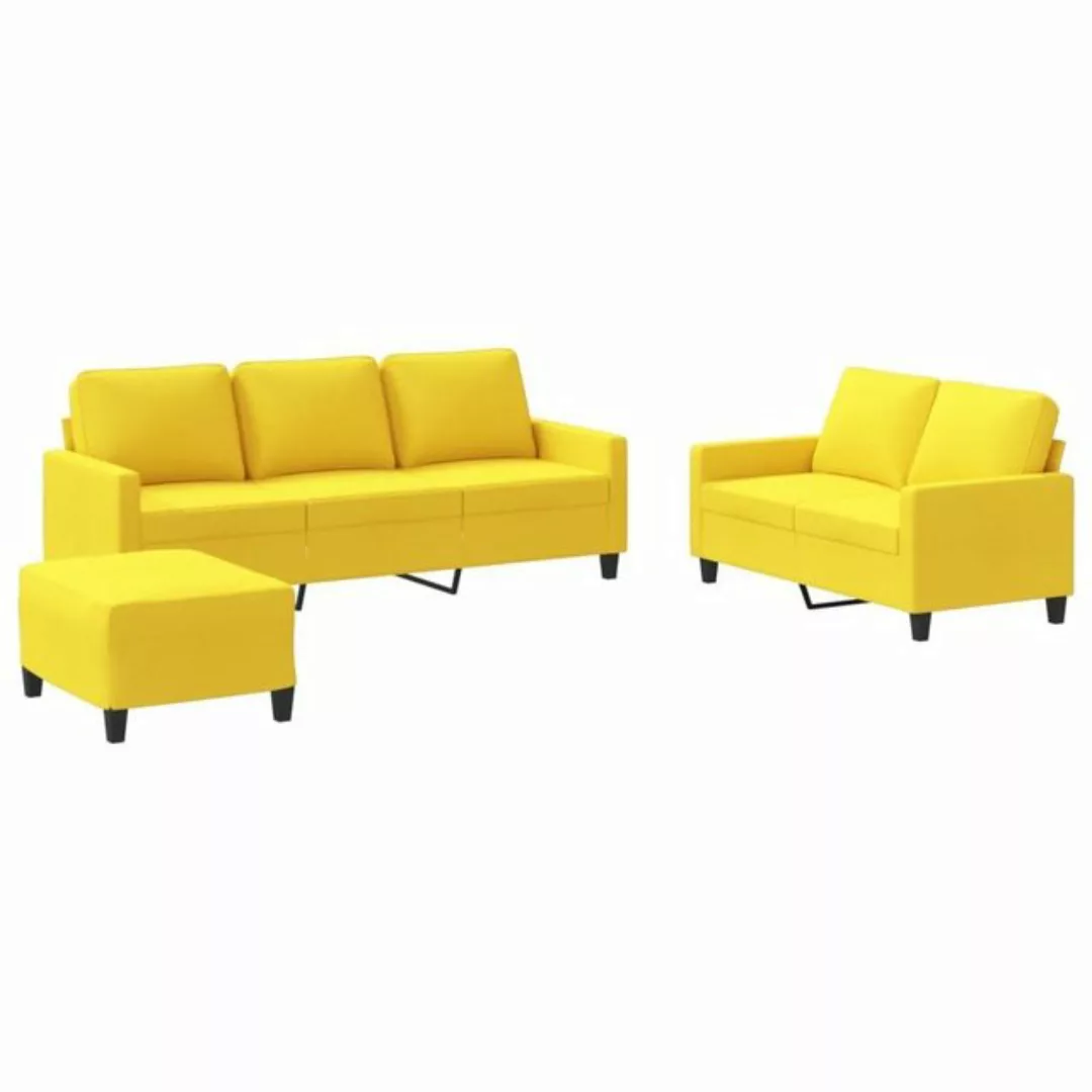 vidaXL Sofa 3-tlg. Sofagarnitur mit Kissen Hellgelb Stoff günstig online kaufen