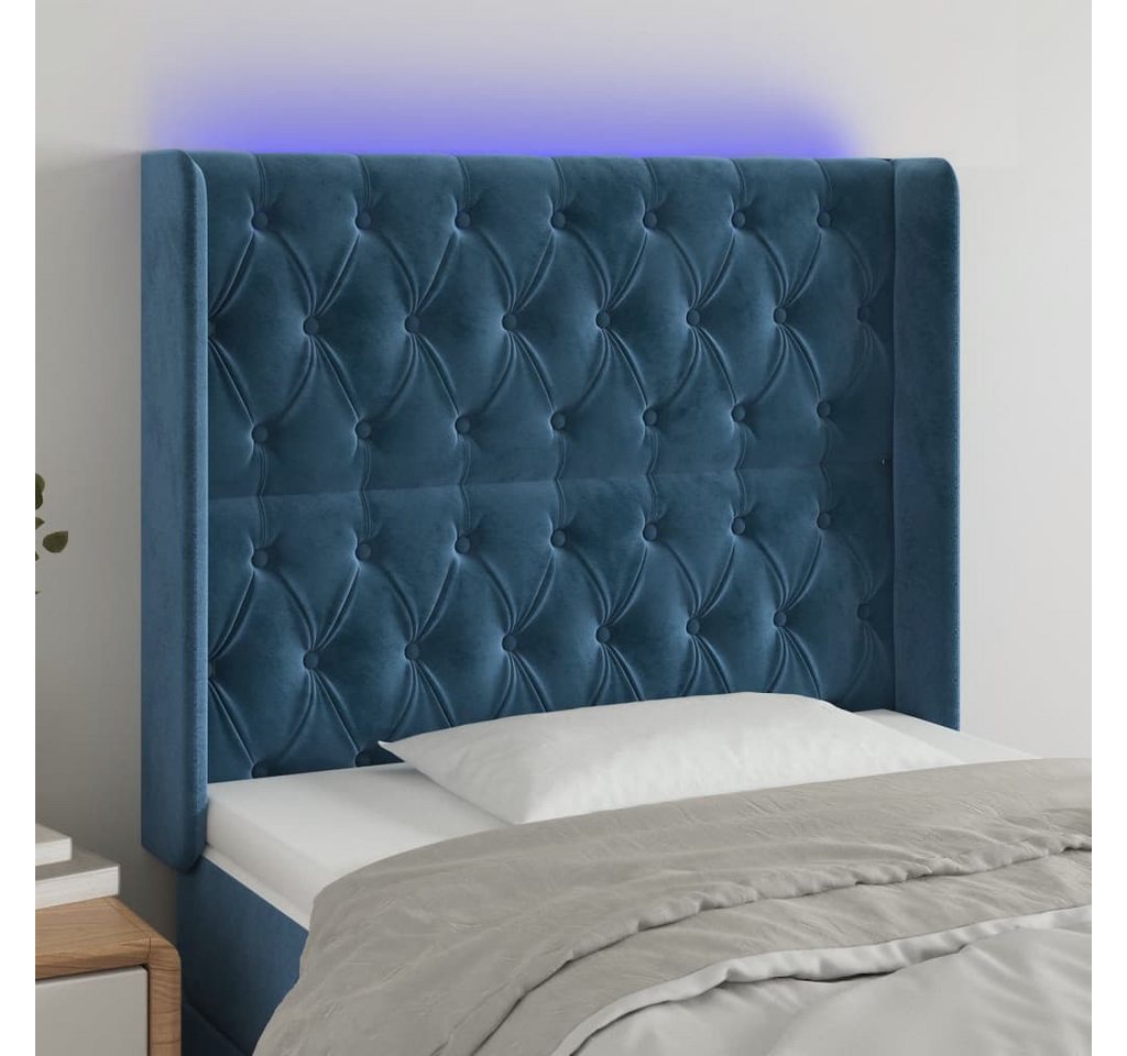 vidaXL Bett, LED Kopfteil Dunkelblau 93x16x118/128 cm Samt günstig online kaufen