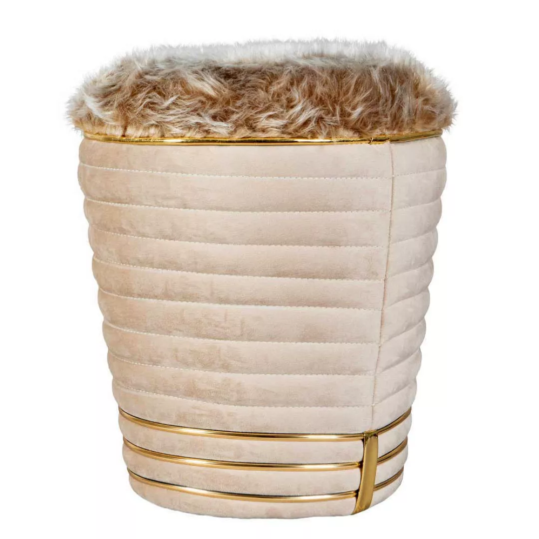 Hocker aus Kunstfell und Samt Beige günstig online kaufen