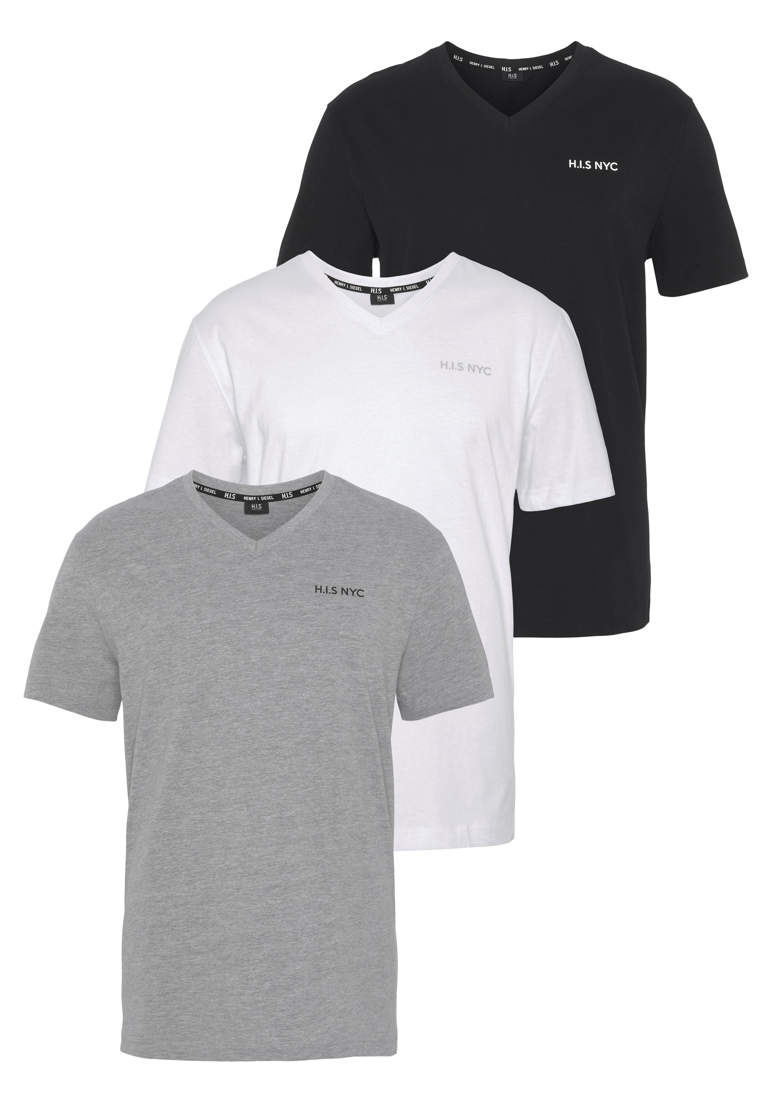 H.I.S V-Shirt (3-er Pack) Kurzarm, Slim günstig online kaufen