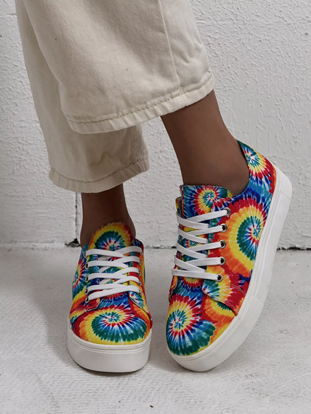 Large Size Lace Up Front Wide Fit Tie Dye Casual Skateschuhe für Damen günstig online kaufen