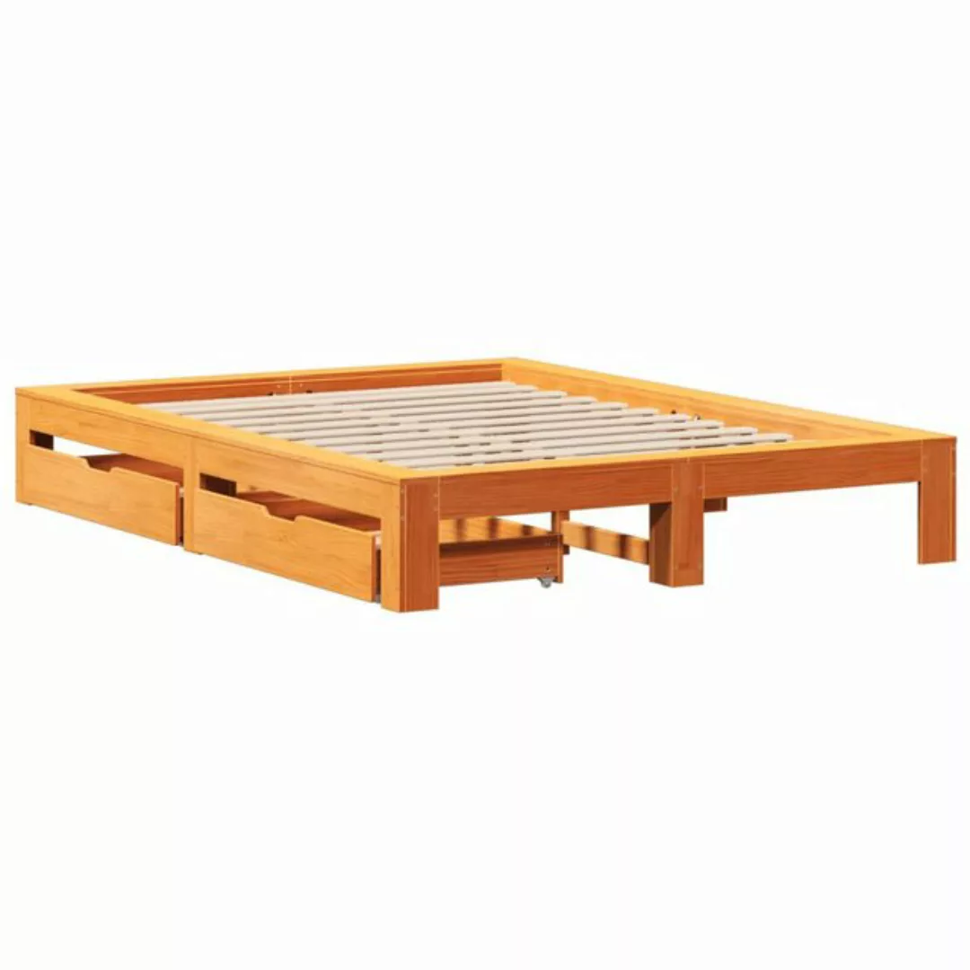 vidaXL Bett Massivholzbett ohne Matratze Wachsbraun 140x190 cm Kiefernholz günstig online kaufen