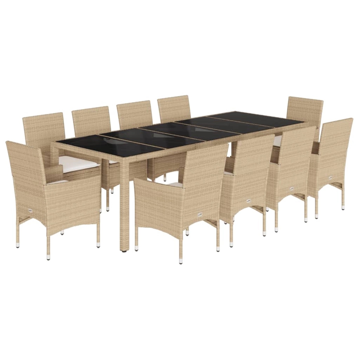vidaXL 11-Tlg Garten-Essgruppe mit Kissen Beige Poly Rattan und Glas 327859 günstig online kaufen