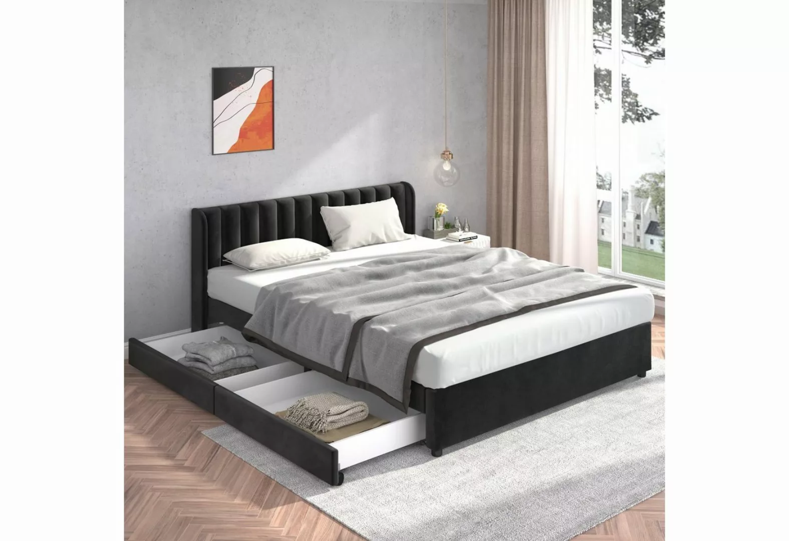 Celya Polsterbett 180 x 200 cm Doppelbett Bettgestell, Samt Mit Lattenrost günstig online kaufen