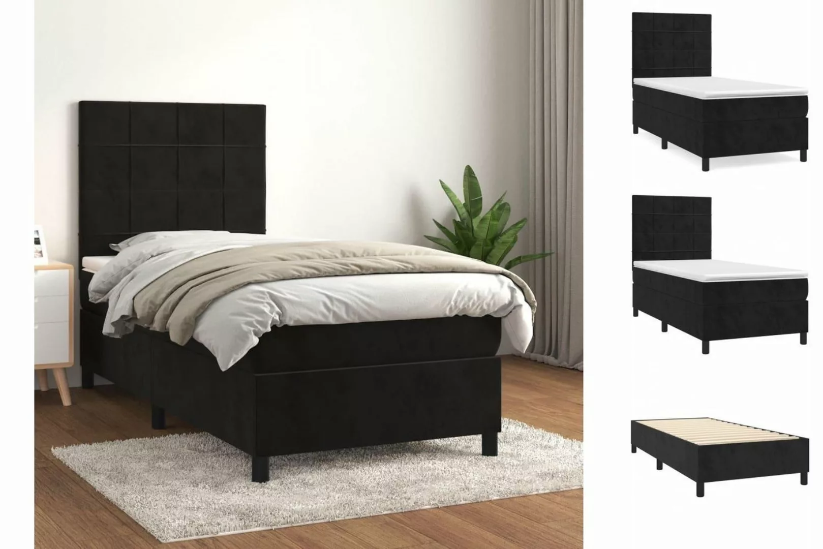 vidaXL Boxspringbett Boxspringbett mit Matratze Schwarz 100x200 cm Samt Bet günstig online kaufen