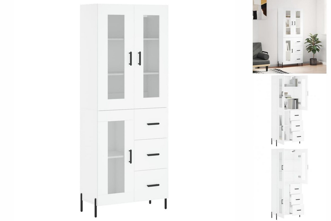 vidaXL Vitrine Highboard Weiß 69,5x34x180 cm Spanplatte Glas Vitrine günstig online kaufen