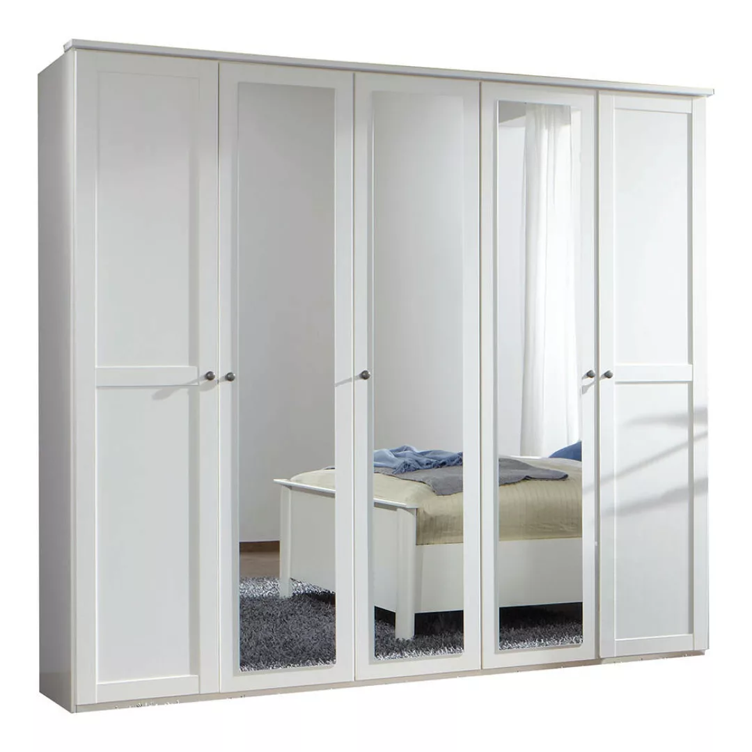 Kleiderschrank 225cm, 5-türig, weiß mit Spiegeltüren, CROPANI-43 günstig online kaufen