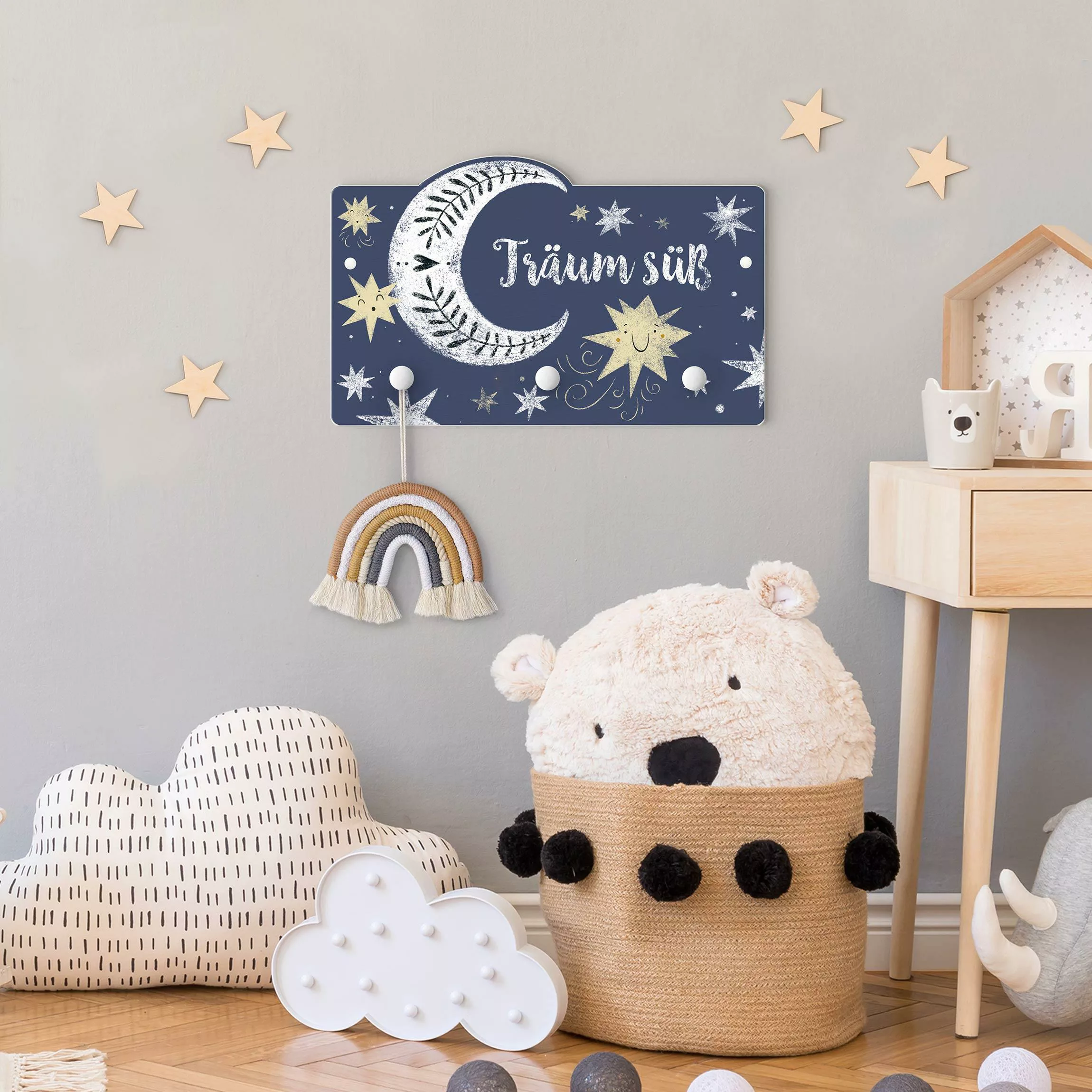 Kindergarderobe Holz Träum süß Mond und Sternen günstig online kaufen