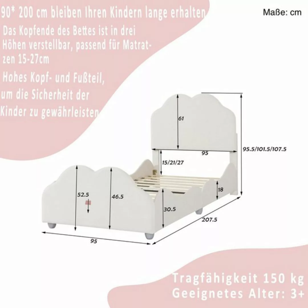 SOFTWEARY Jugendbett mit Lattenrost (90x200 cm), Kopfteil höhenverstellbar, günstig online kaufen